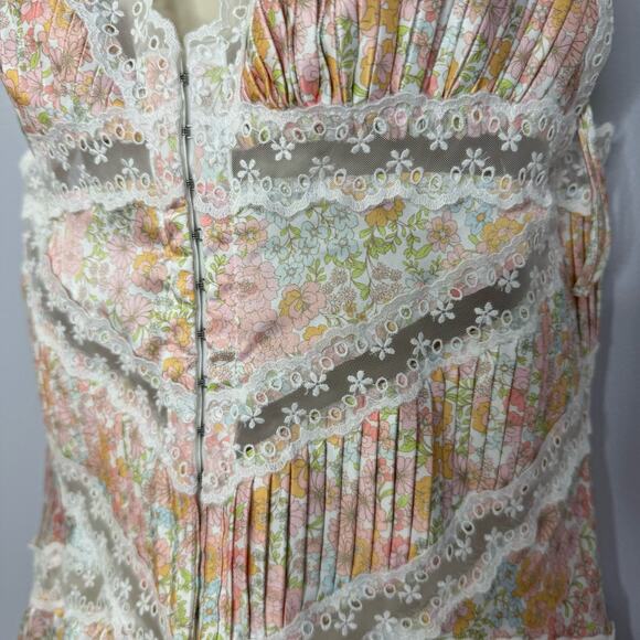For Love & Lemons Farrah Slip Mini Dress Floral Pin-tuck Lace Trim Romantic L - Picture 8 of 14